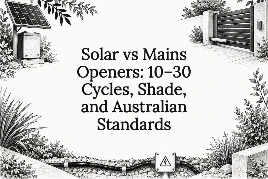 Solar vs Mains Openers: 10–30 Cycles, Shade, and Australian Standards